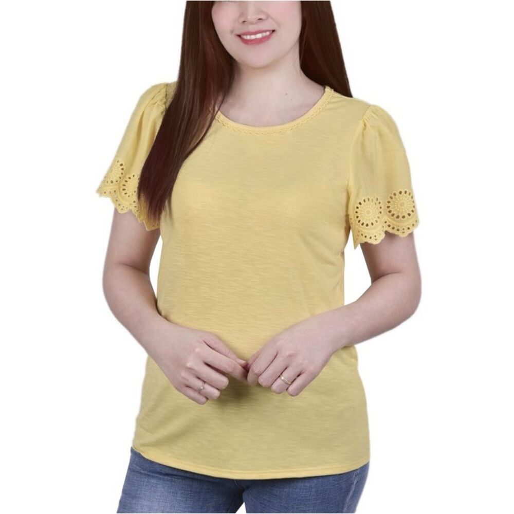 Notations Womens Eyelet-Cut-out Basic T-Shirt, NWT